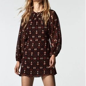 Zara Maroon Print Dress Size XS NWT